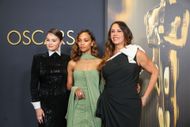 Selena Gomez with Karla Sofía Gascón and Zoe Saldana (Image Source: Getty)